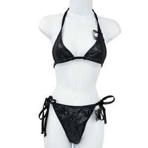 NWT FRW Freedom Rave Wear Y2K Festival Glitter Carbon Fiber Two Piece Bikini Set